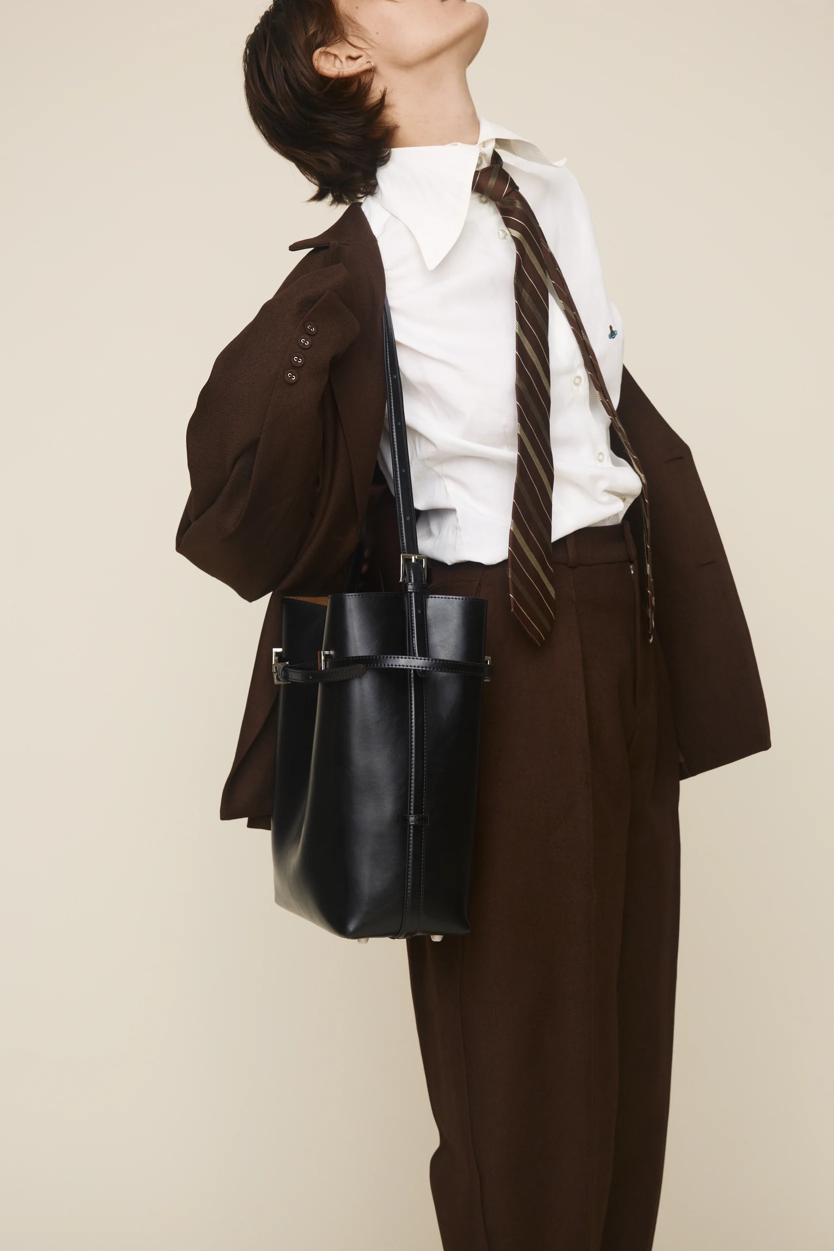 Black Belted Leather Tote Bag - Image 14