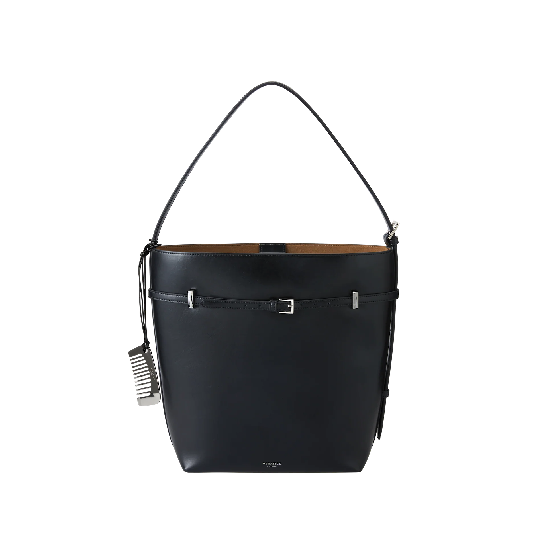 Black Belted Leather Tote Bag - Image 23