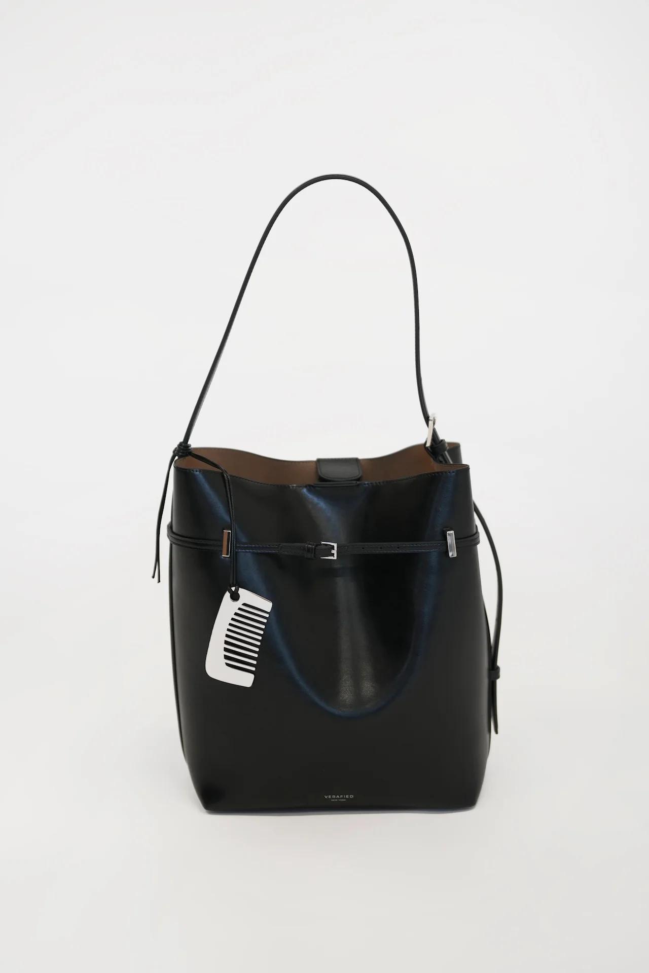 Black Belted Leather Tote Bag - Image 26