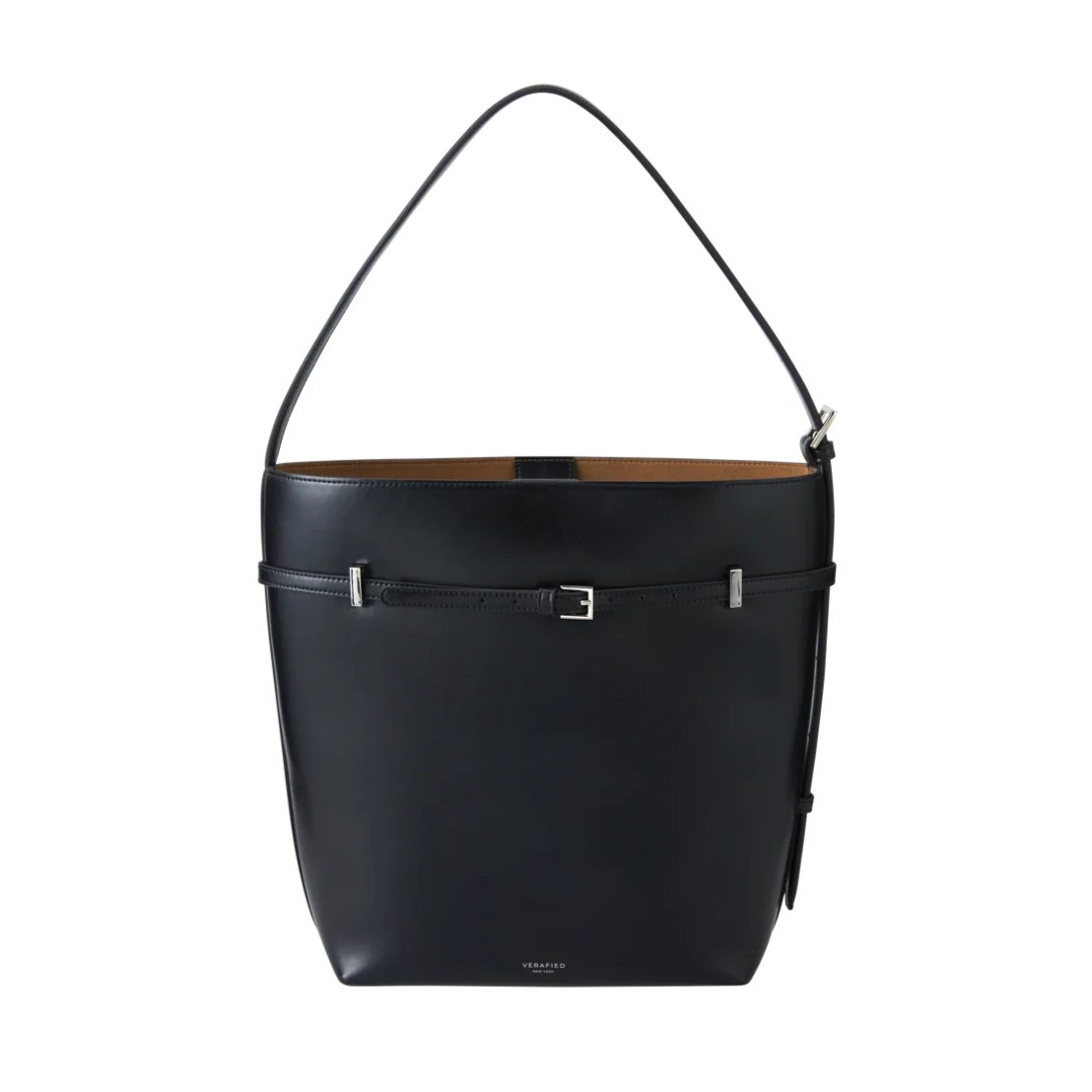 Black Belted Leather Tote Bag - Image 3