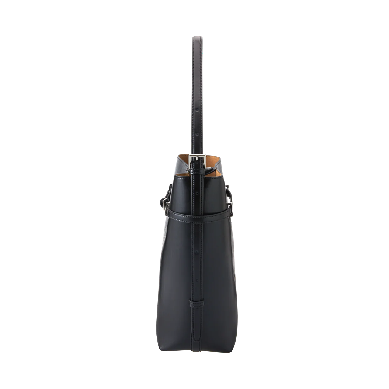 Black Belted Leather Tote Bag - Image 6