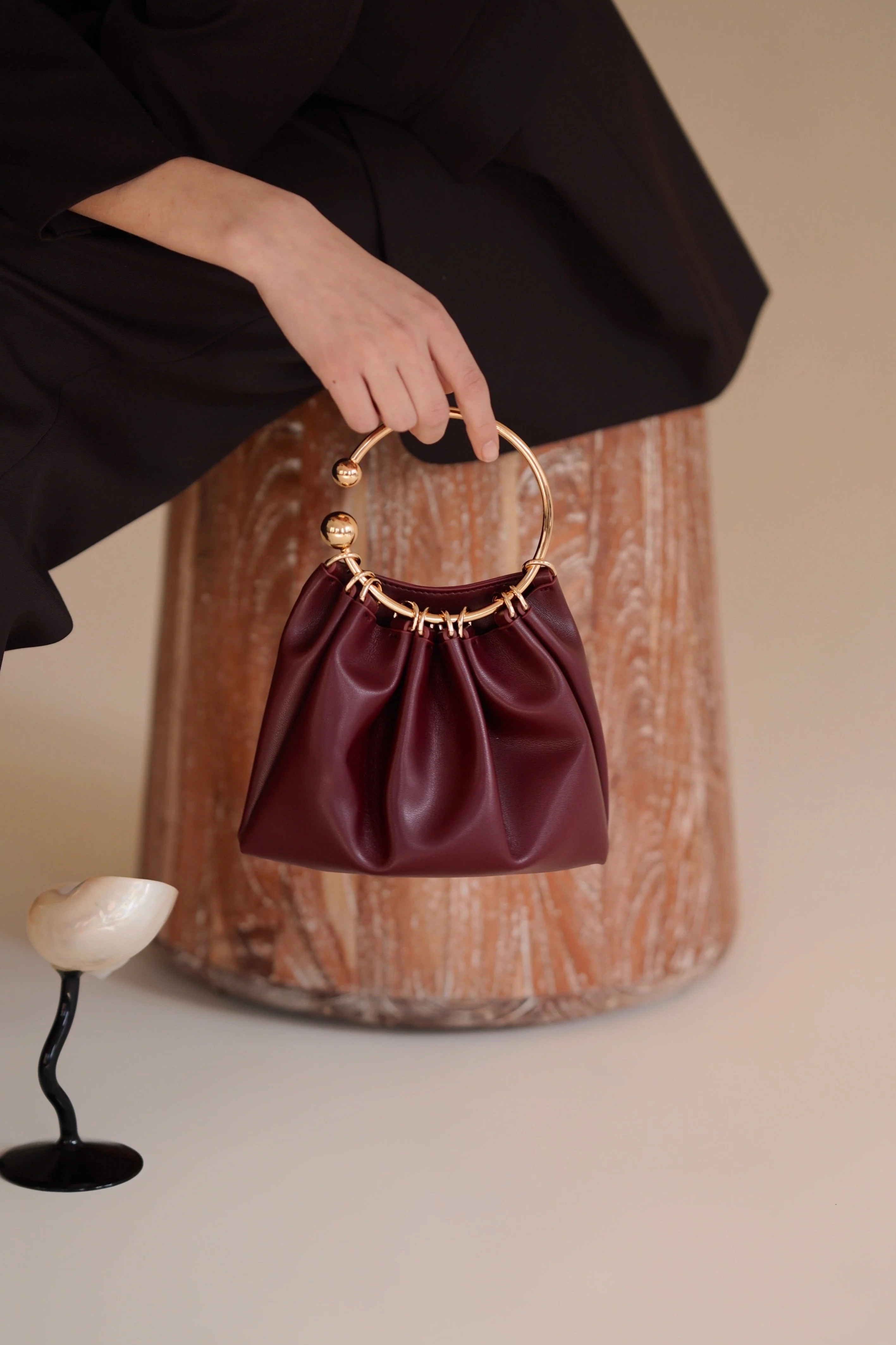 Burgundy Ring Handle Bag - Image 10