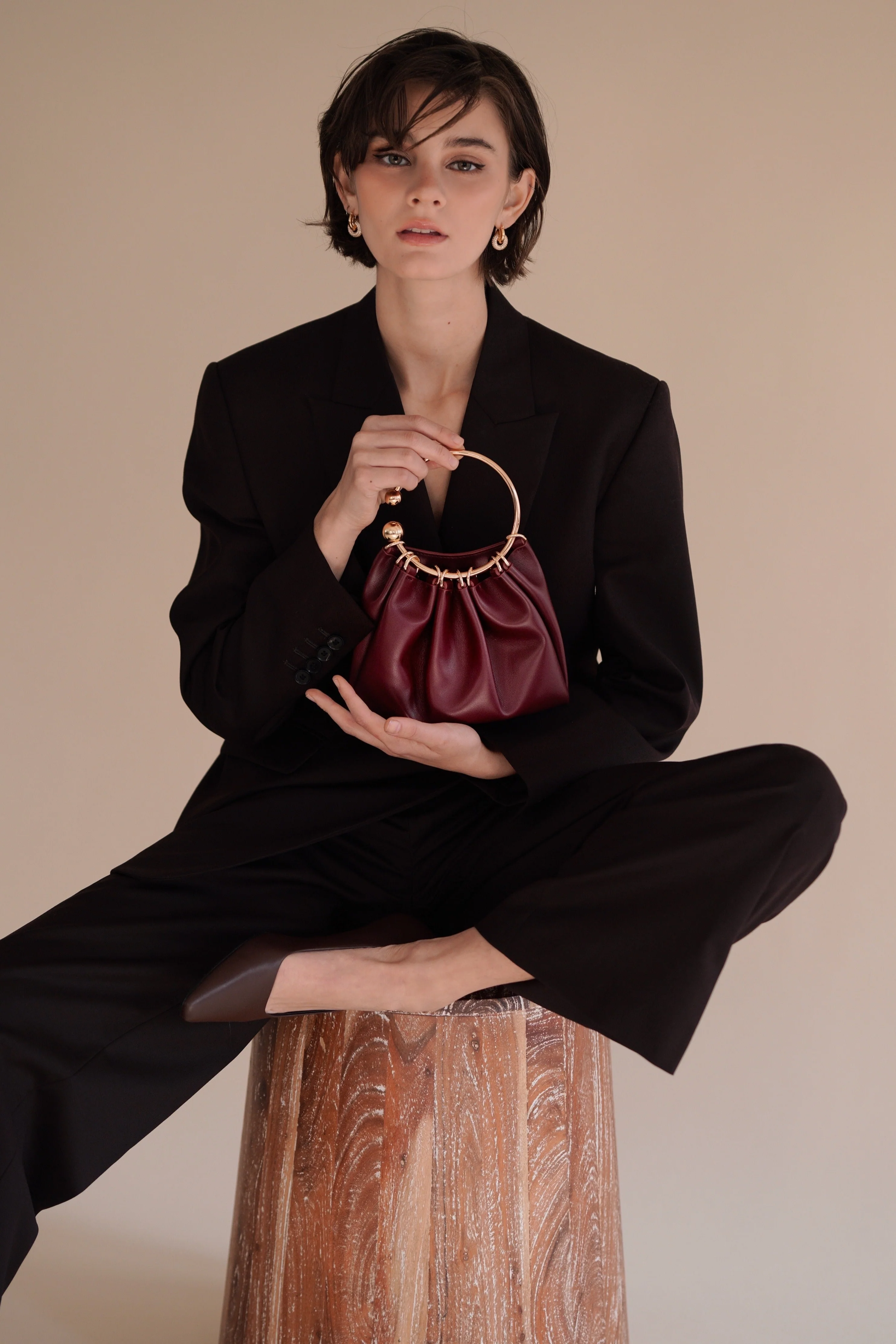 Burgundy Ring Handle Bag - Image 9