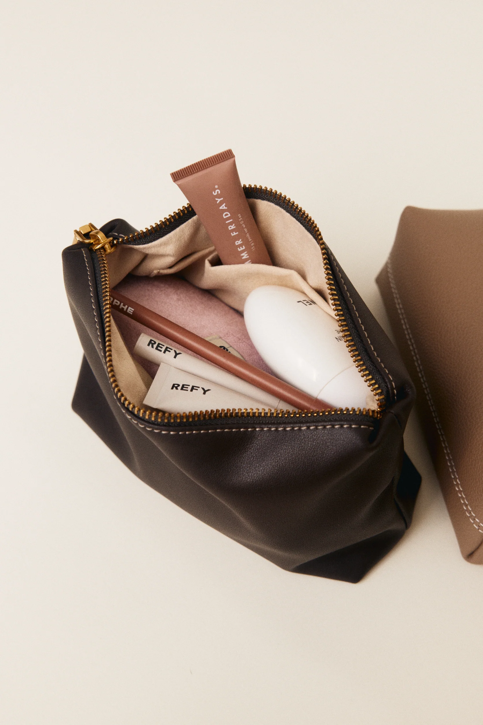 Espresso Leather Makeup Pouch - Image 3