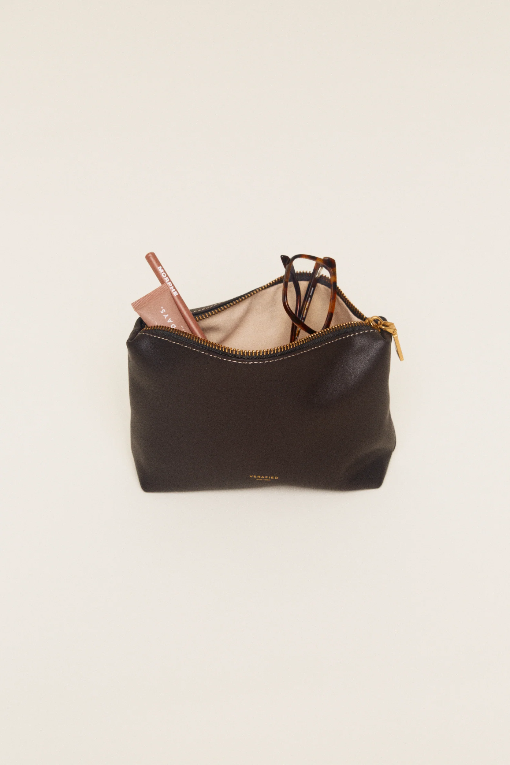 Espresso Leather Makeup Pouch - Image 5