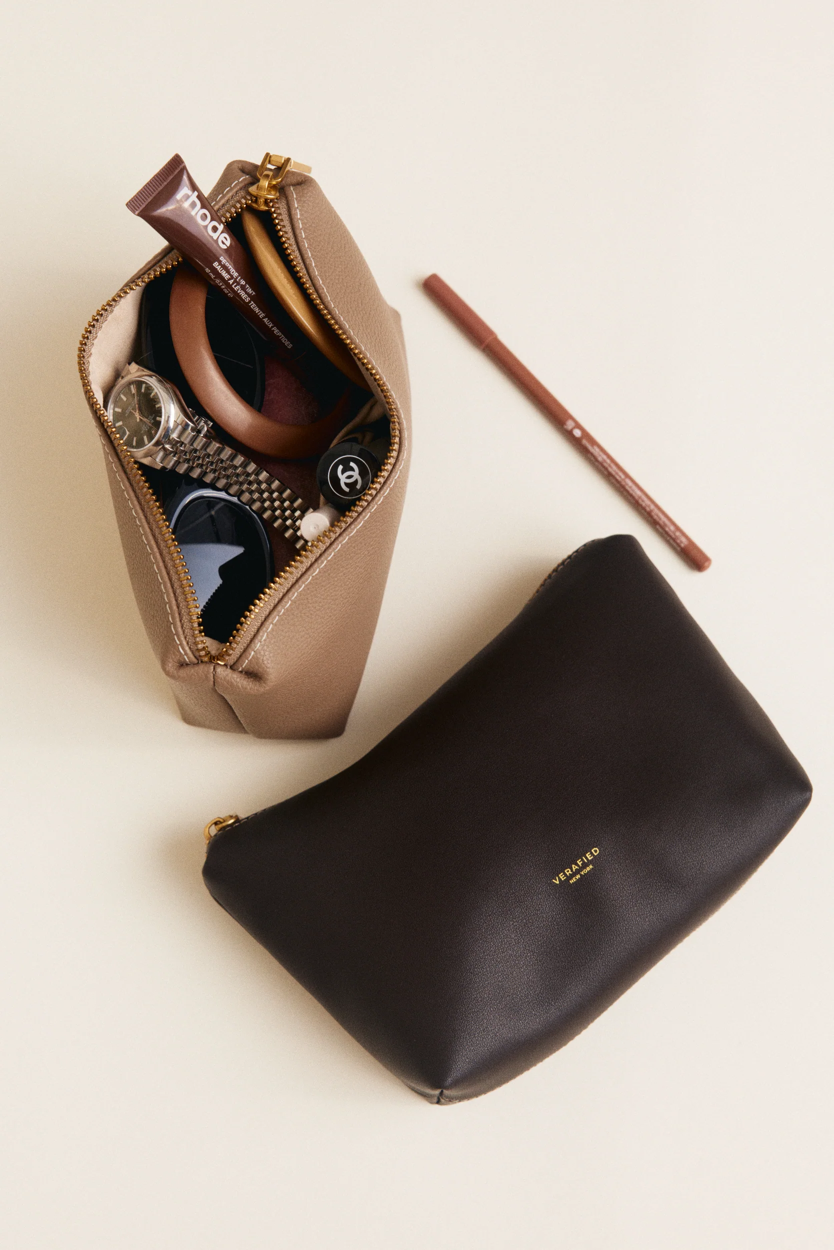 Espresso Leather Makeup Pouch - Image 9