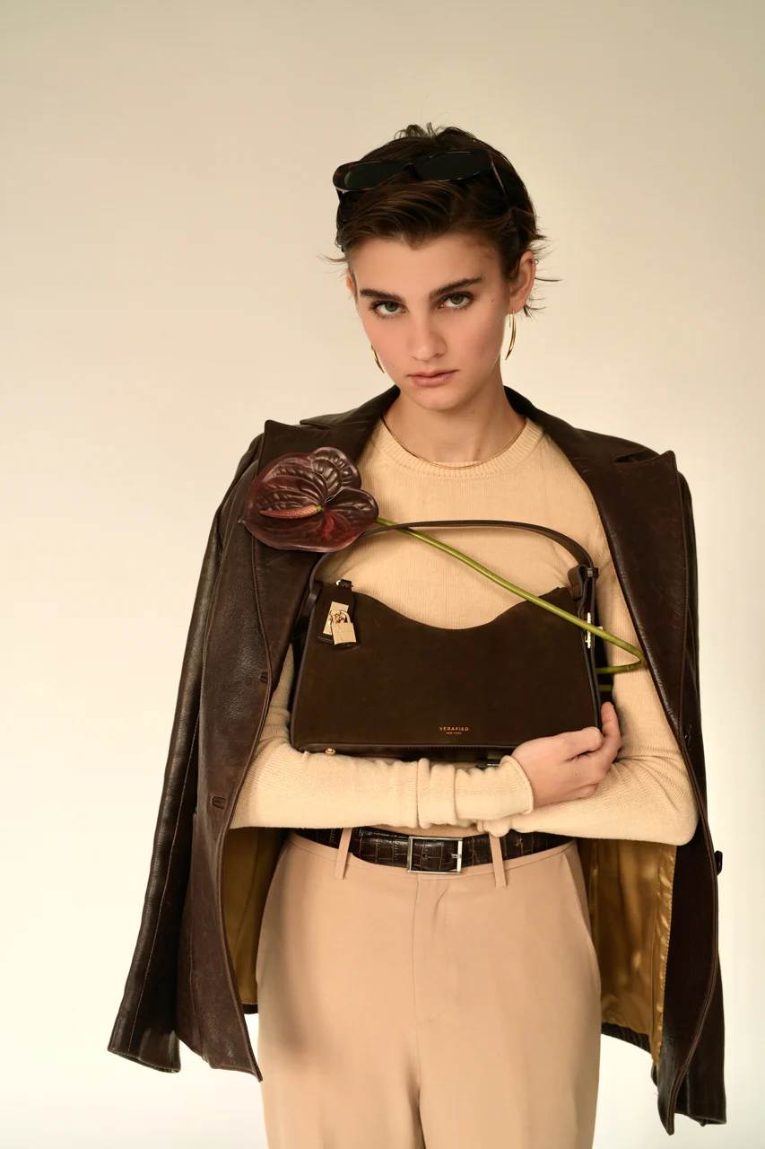 Gold Espresso Suede Hobo Bag - Image 10