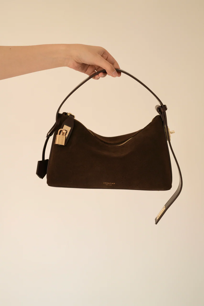 Gold Espresso Suede Hobo Bag - Image 11