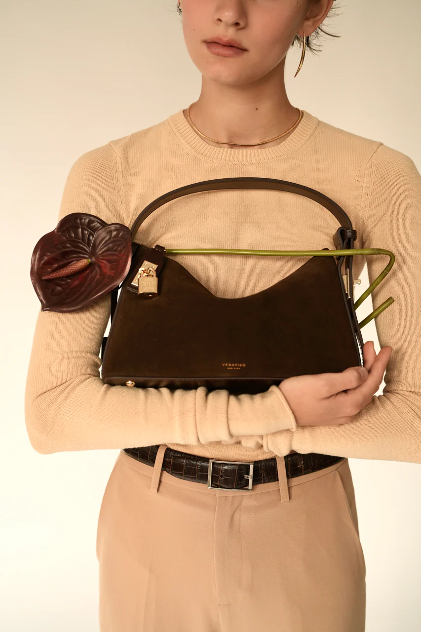 Gold Espresso Suede Hobo Bag - Image 12