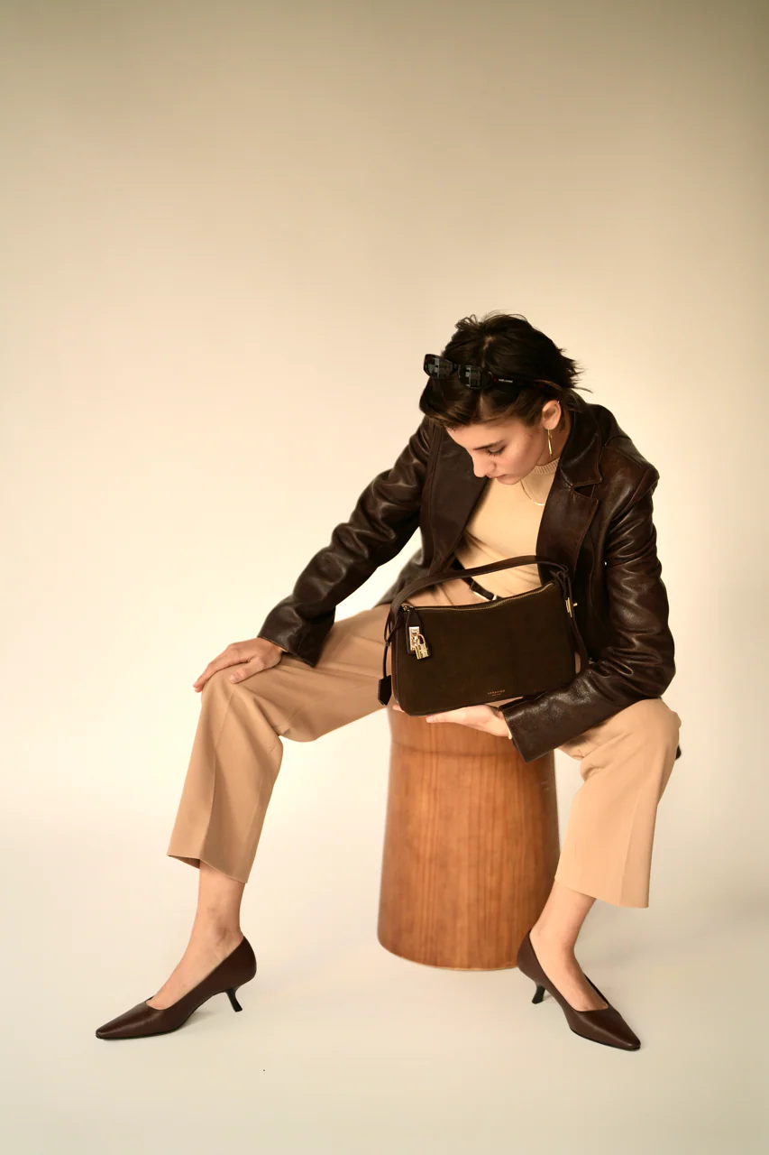 Gold Espresso Suede Hobo Bag - Image 13