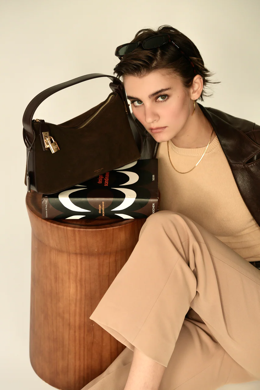 Gold Espresso Suede Hobo Bag - Image 17