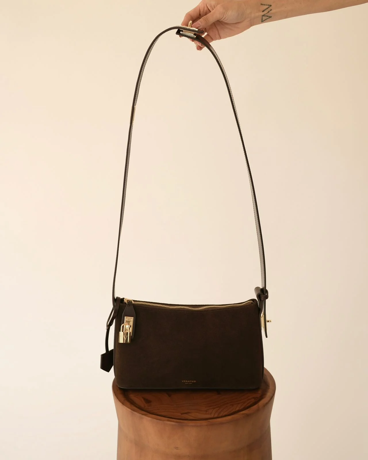 Gold Espresso Suede Hobo Bag - Image 20