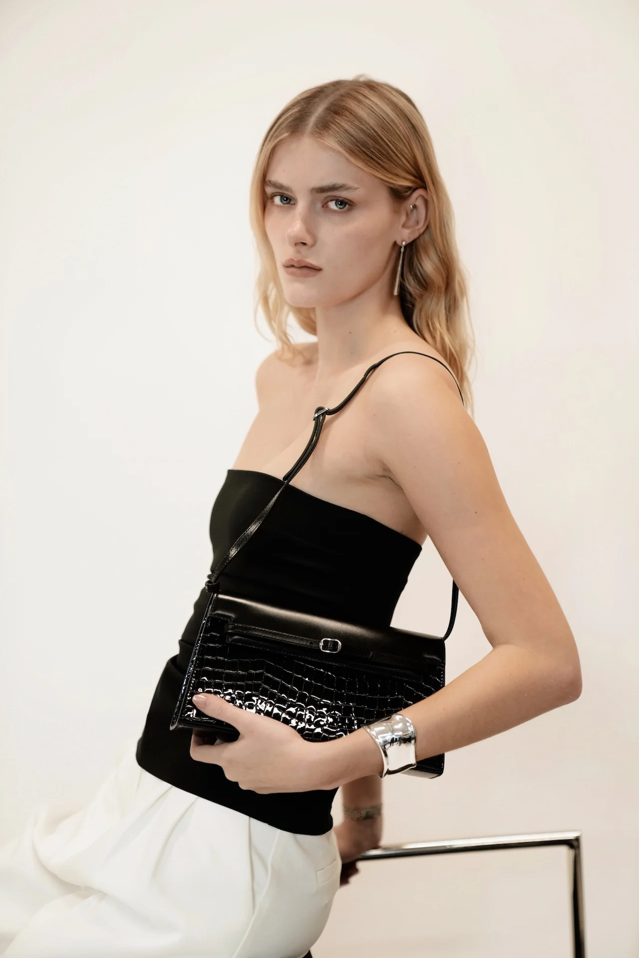 Silver Tapered Drop Earrings - Image 7