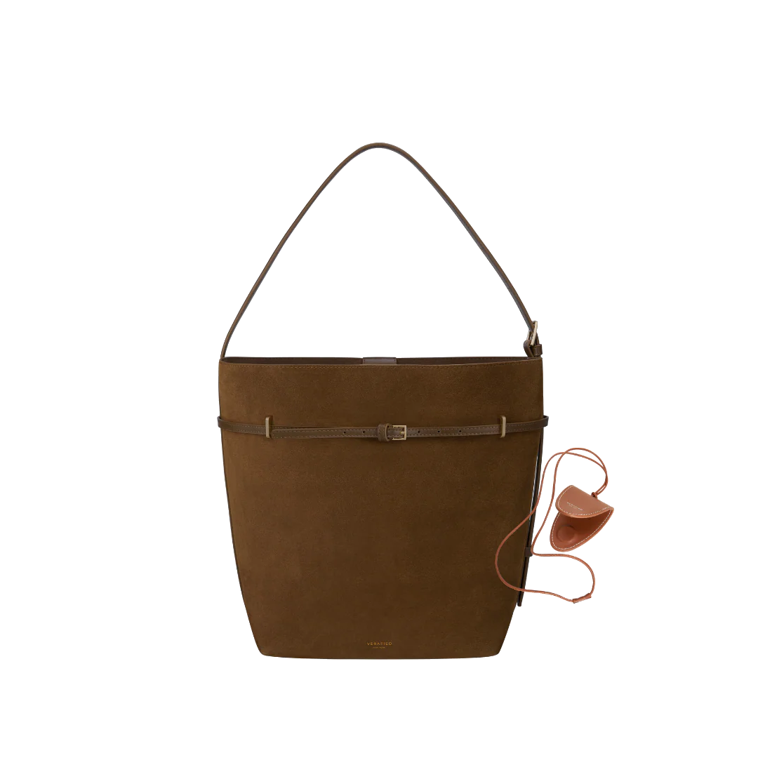 Toffee Suede Belted Tote Bag - Image 20