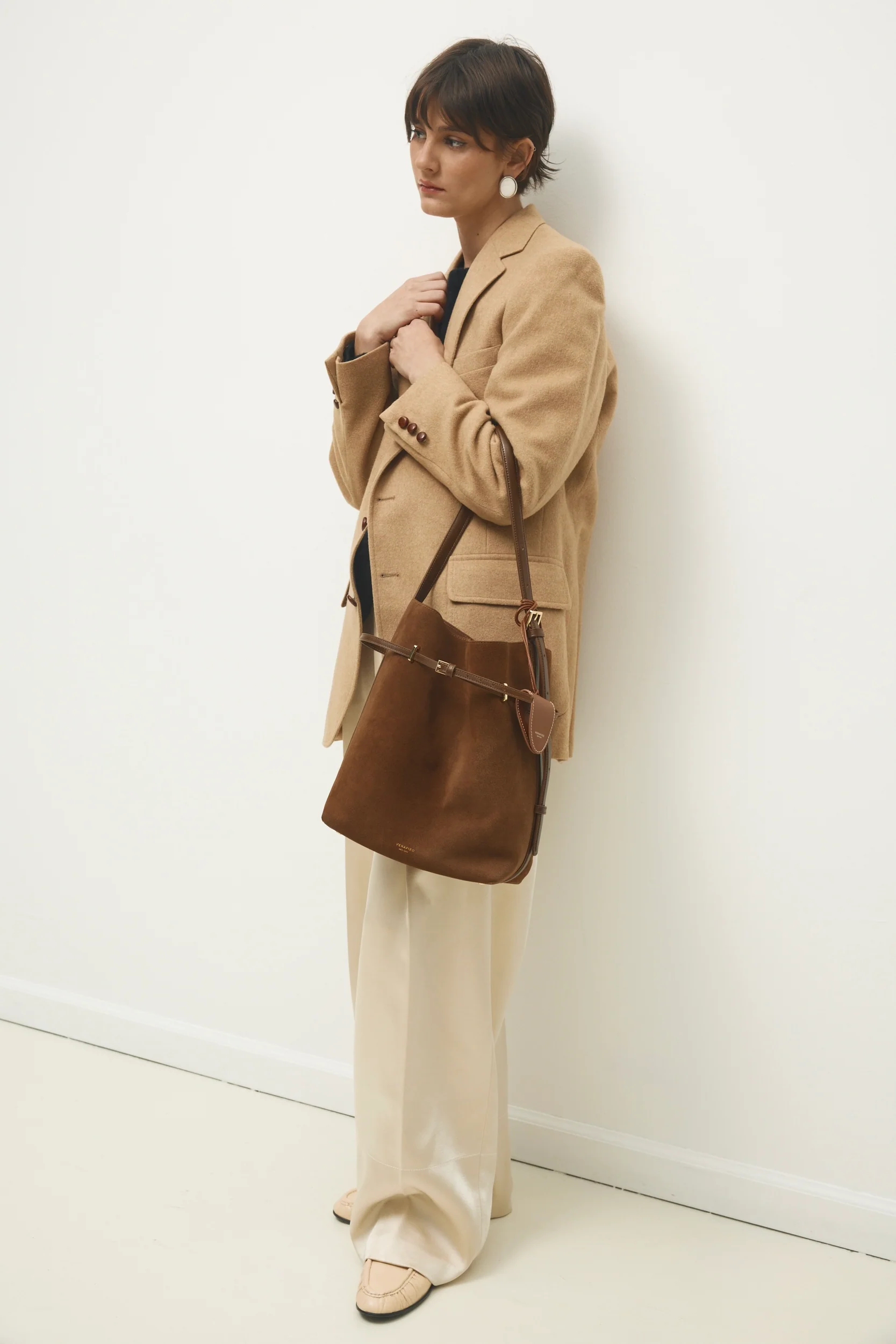 Toffee Suede Belted Tote Bag - Image 22