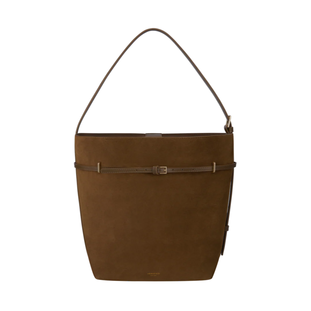 Toffee Suede Belted Tote Bag - Image 3
